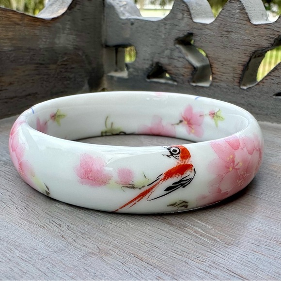 Bird & Cherry Blossom Ceramic Bangle - Picture 6 of 8